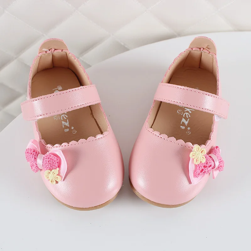 

Baby Girl Princess Weave Bowtie Shoes Toddler Baby Kids Party Anti-slip Hook & Loop Flower Flat Casual Shoes Enfants Size 15-25