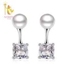 [Нимфа] стерлингового серебра двойной Серьги с жемчугом Ювелирные изделия из жемчуга натуральный пресноводный жемчуг, серьги со шпилькой, для Для женщин E02