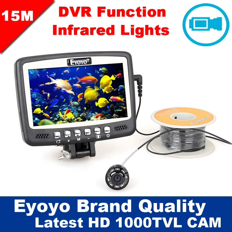 Eyoyo Original 1000TVL Underwater Ice Fishing Camera 15M Fish Finder w/ Video Recording DVR 4.3'' Color LCD Monitor 8pcs IR LED