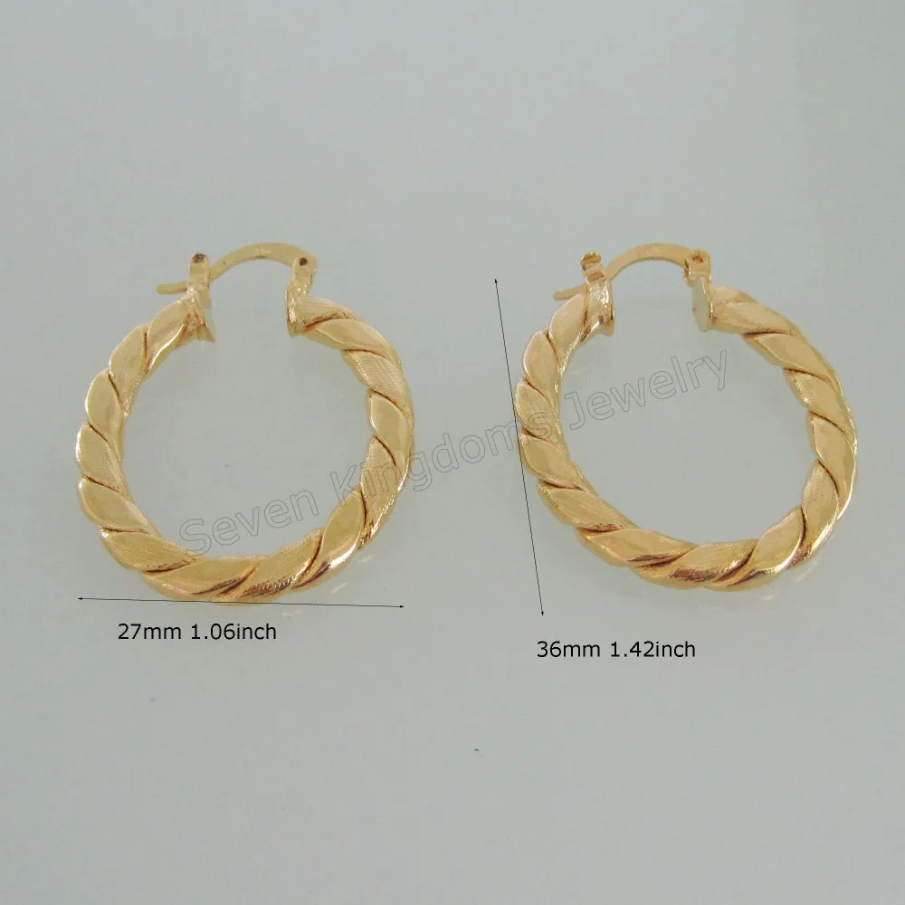 

MIN ORDER 10$/CAN MIX DESIGN/NEW CUTE TWIST PATTERN - YELLOW GOLD GP FILL OVERLAY HUGGIE HOOP TALL 1.42" EARRING/GREAT GIFT/