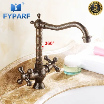 

FYPARF Bathroom Faucet Roman Antique Brass Dual Handle Water Tap Sink Bathroom Waterfall Faucet Touch Faucet Swivel Spout B1072J