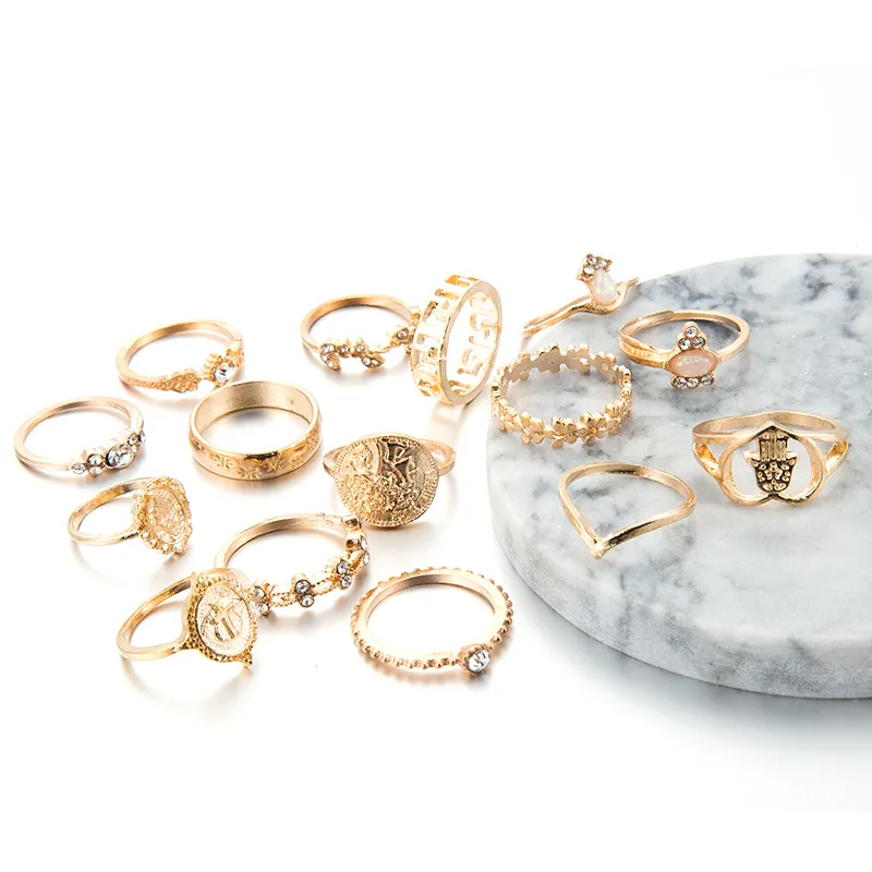15 Pcs/set Boho Virgin Mary Snake Gold Color Rings Women Geometric Female Finger Rings Set Jewelry 4