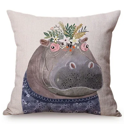 Cute Watercolor Painting Cat Flamingo Dog Kid's Nursery Art Room Decorative Throw Pillow Case Cotton Linen Animal Cushion Cover M090-11