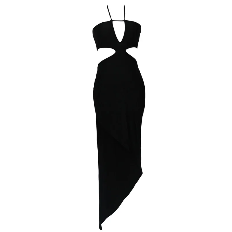 Womens Boho Style Irregular Dress Ladies Summer Beach Halter Sleeveless Maxi Dress 2019 Sexy Black Cut Out Night Party Dress