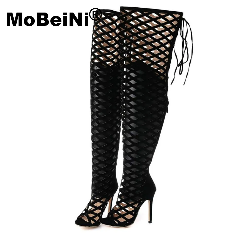 Mobeini Nero Gladiatore Ginocchio L1jtf3kc Vogue Alti Stivali Al Sandali ZuOXPik
