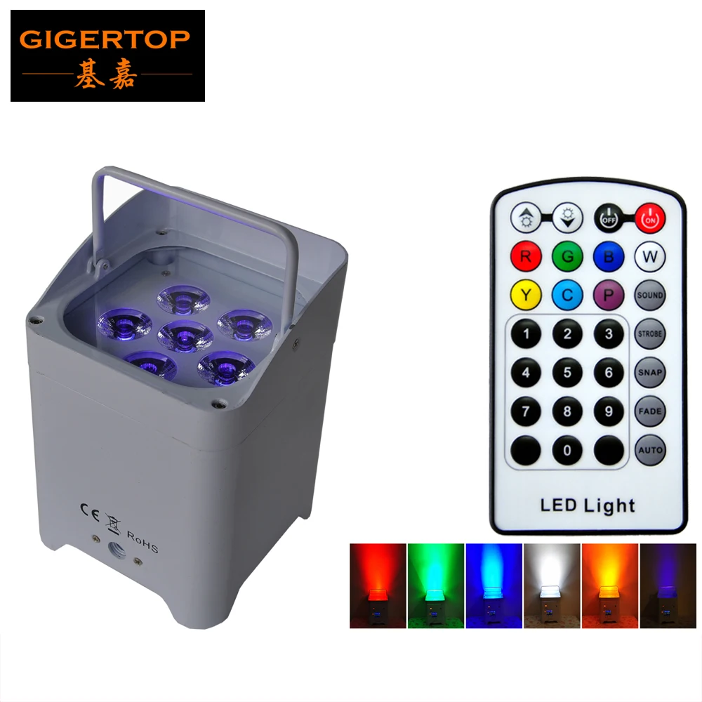 TIPTOP Sample 6*6W 6in1 RGBWA+UV Battery Powered Flat Wireless DMX Led Uplighting Built-In 2.4G Wireless DMX Receiver&Infrared