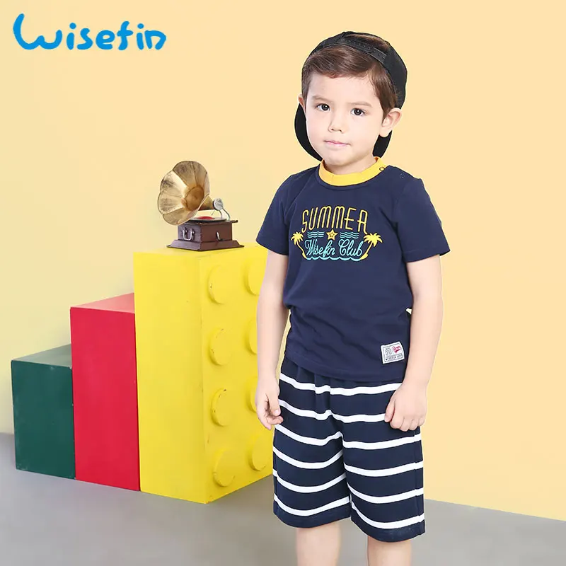 

Wisefin Boys Fashion Set 2018 New Summer Cotton Children Age 1-7 Year Letter T-shirt and Short Pants Kids Child Clothing 2PCS