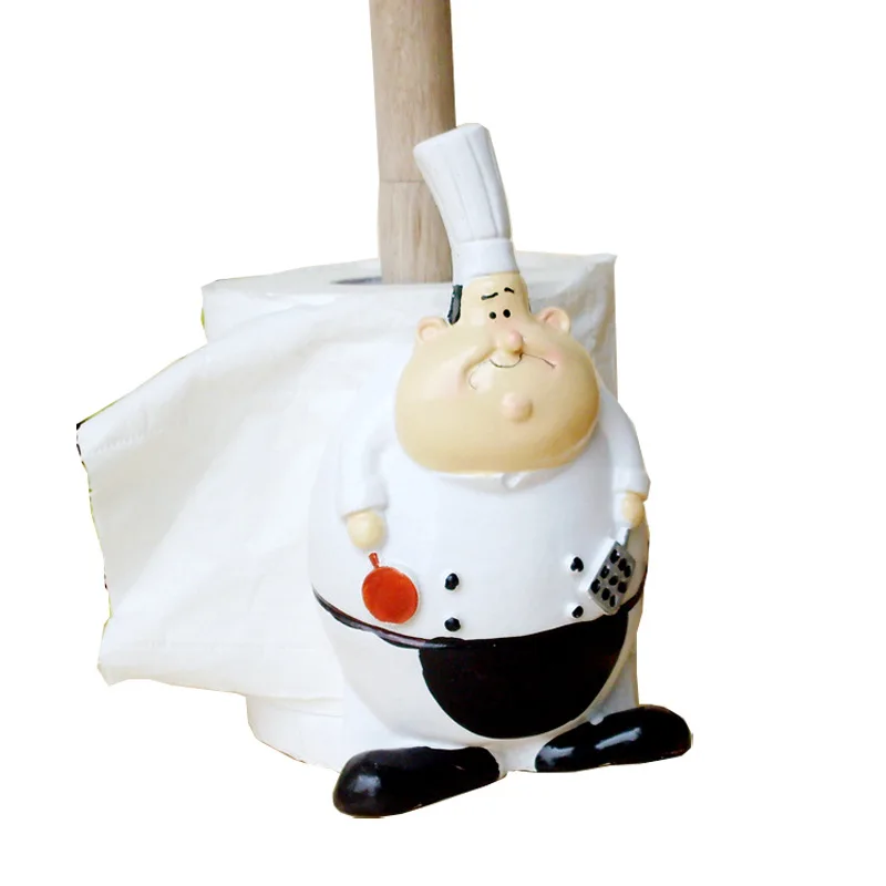Resin Cute Cartoon Chef Roll Paper Towel Holder Napkin Rack Home
