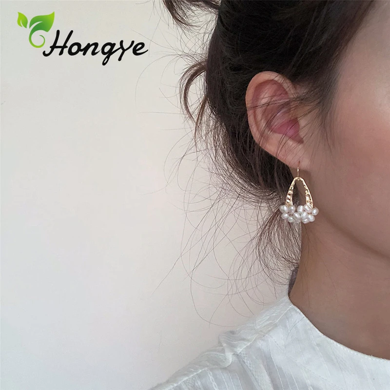 

Hongye Real Pearl Earrings Long Ear Jewelry Women Sweet Beaded Charm Drop Earrings Fashion Jewelry Female Brincos Jewelry Gifts