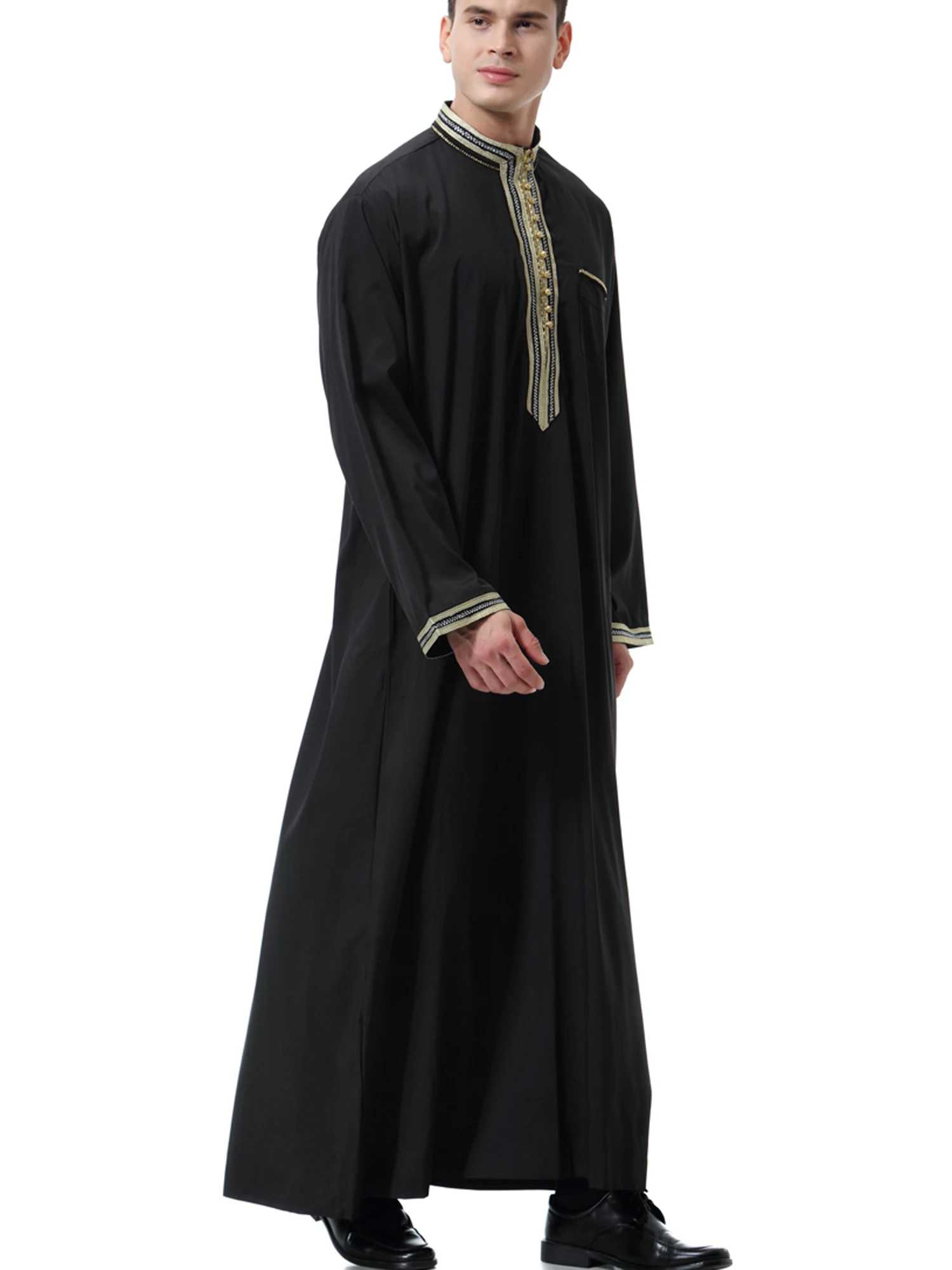 

Arabic Ethnic Embroider Hombre Thobe Soft Muslim Kaftan Mens Solid Abaya