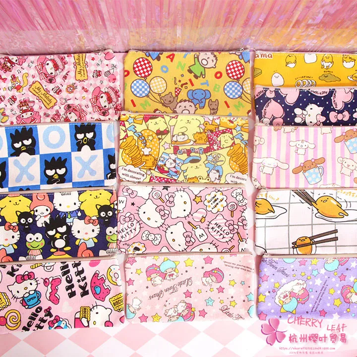 IVYYE KT القط ميلودي أنيمي التجميل أكياس قماش سستة المدرسة مقلمة تخزين القلم حقيبة متعددة الوظائف الحقيبة القرطاسية جديد