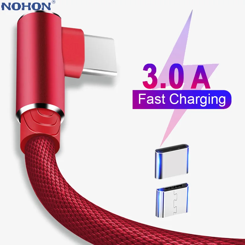 

90 Degree Micro USB Type C Cable Charger Wire For Huawei Xiaomi Oneplus USB-C USBC Type-C Long Fast Charge 2m 3m Phone Data Cord