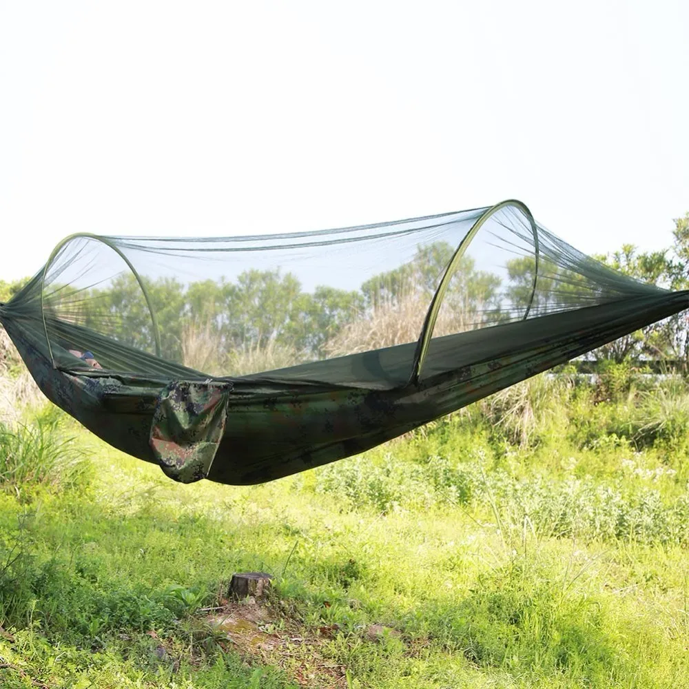 

Ultralight Automatic Quick Opening Hammock With Mosquito Net Deformation Parachute Hunting Double Fly Lifting Outdoor Furniture