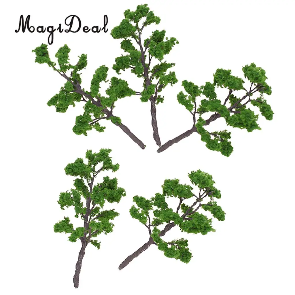 MagiDeal 5Pcs/Pack 1/75 Scale 12cm Train Track Model Trees Green for Street Railway Park Garden Layout Landscape Scenery Scene