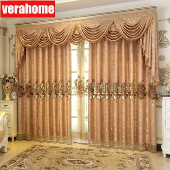 

Europe Hollow Jacquard luxury chenille Burnt cloth curtains screening sheer tulle for bedroom living room windows pelmet valance