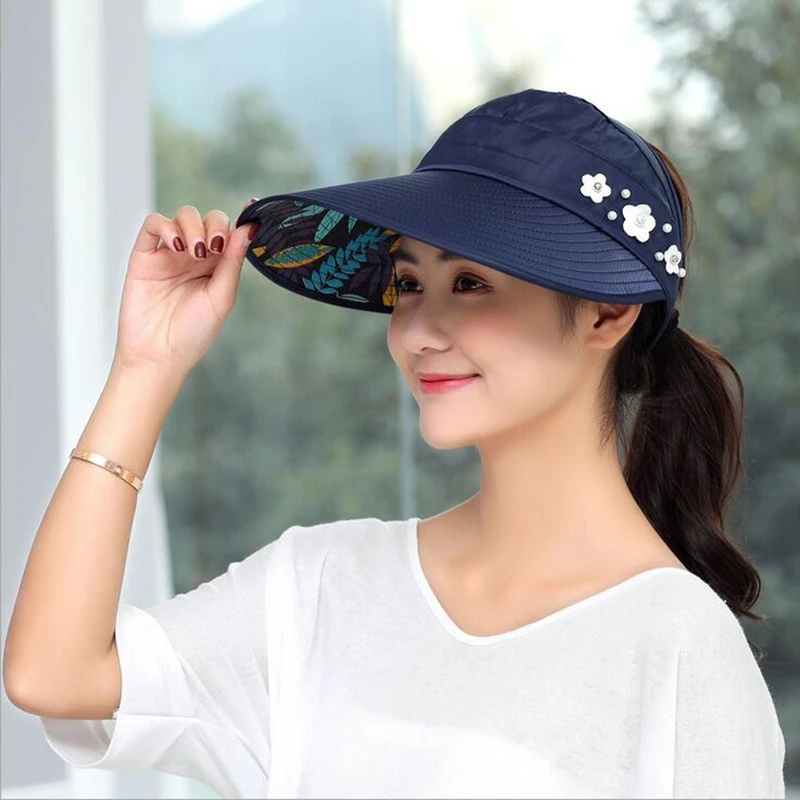 solide passie Effectief 1 Pcs Vrouwen Zomer Zon Hoeden Parel Packable Zonneklep Hoed Met Grote  Hoofden Brede Rand Strand Hoed Uv Bescherming vrouwelijke Cap|sun hat|sun  visor hatvisor hat - AliExpress