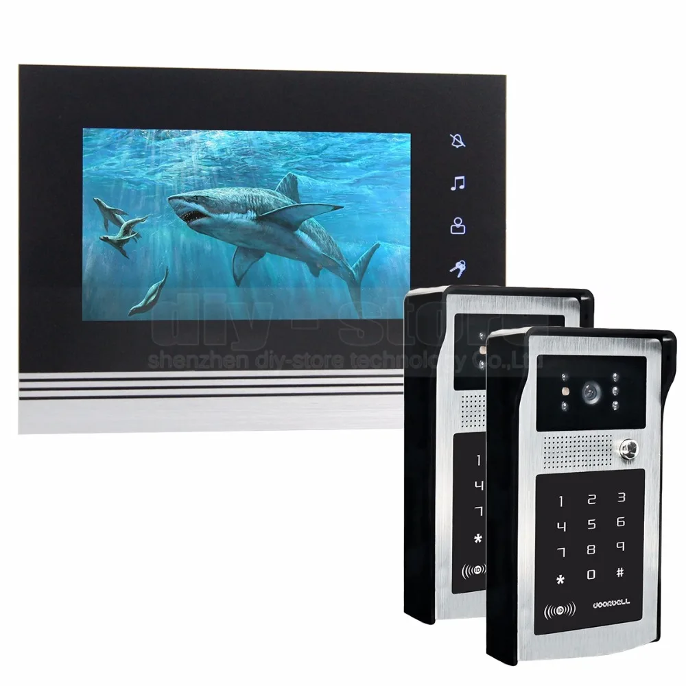 DIYSECUR 7 inch Touch Button Video Door Phone Intercom Doorbell IR Night Vision HD 300000 Pixels RFID Keypad Camera 2V1