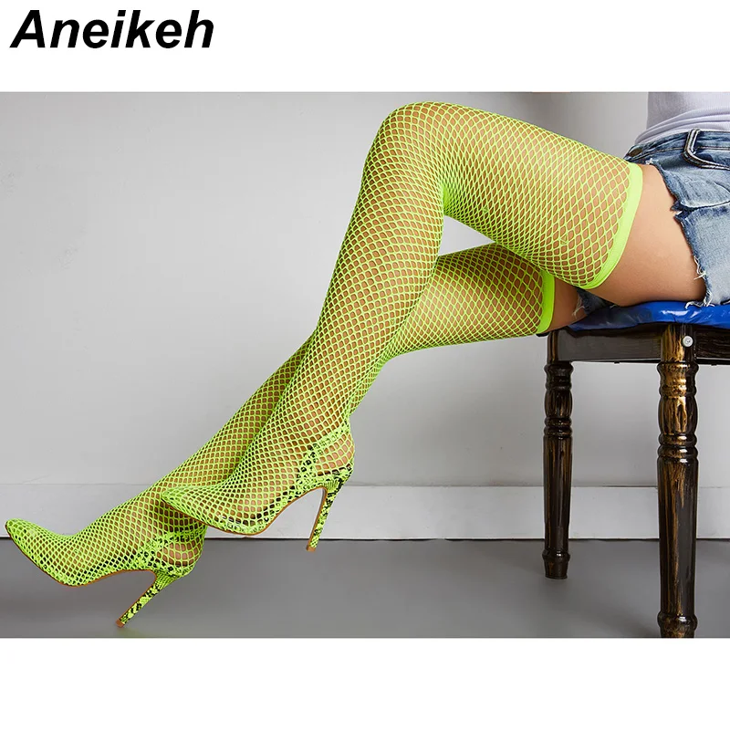 Классические сетчатые сапоги Aneikeh 2019 однотонные до колена женские