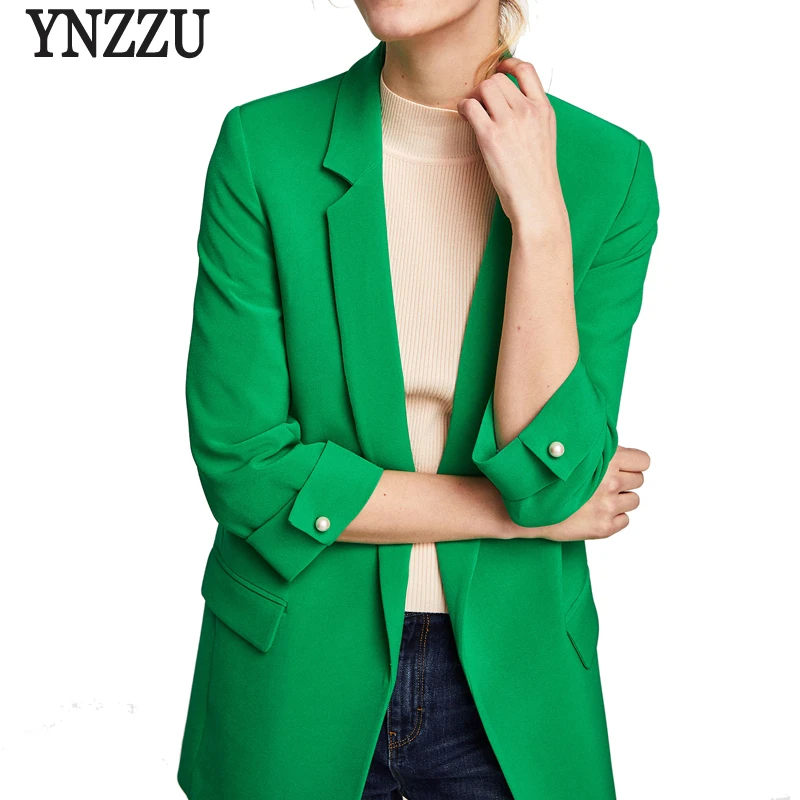 

2018 Autumn Solid Blazer Women Elegant Mid-Long Three Quarter Sleeve Pearls OL Suit Blazer Women's Jacket blazer feminino AO542