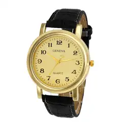 Женские часы кожаный ремешок модные женские Бизнес часы цифровые золотые циферблат кожаный ремешок кварцевые наручные часы Relojes Mujer Dec15