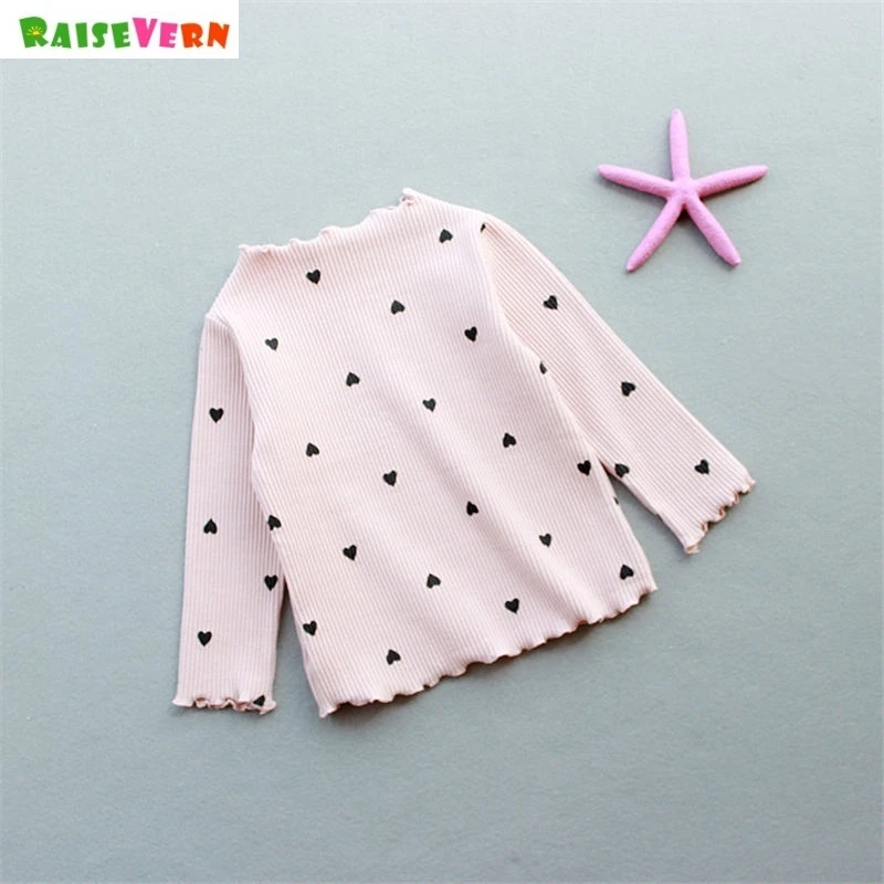 

2-6Y Spring Autumn Girls T Shirt Cotton Tops Love Heart Pattern Printed Korean Children Shirts Long Sleeve Kids Clothing
