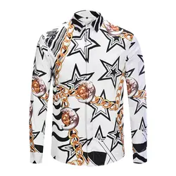 Мода 2019 г. гавайская рубашка для мужчин рубашки для мальчиков 3d принт звезды и Золотая цепь с длинным рукавом Крытая Кнопка Chemise Homme