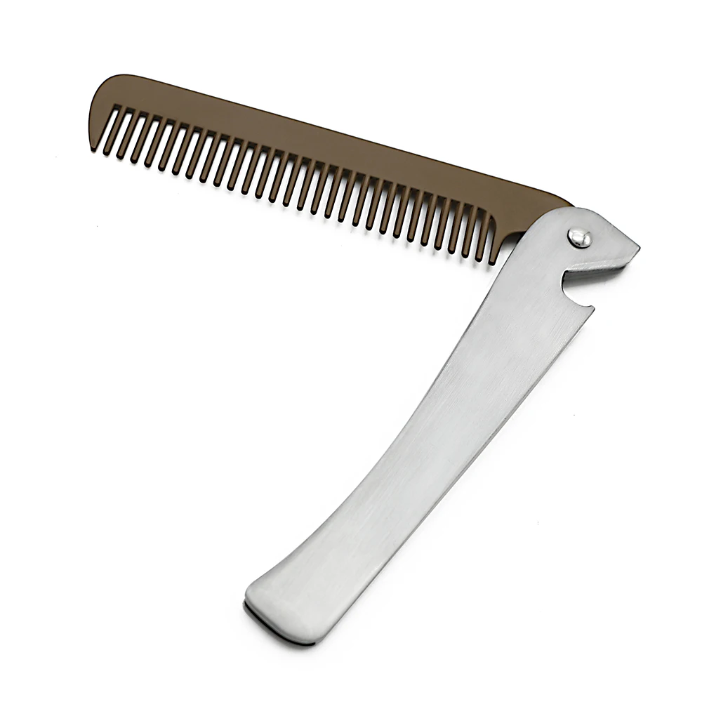 CestoMen Pocket Folding Beard Shaping Comb Anti Static Men Comb For Mustache Stainless Steel Bottle Opener 3