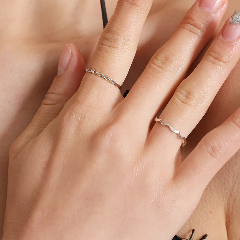 

Hot Selling Luxury Jewelry Wave Pattern Opening Adjustable Ring Simple Versatile Two-Piece Set of Rings For Women