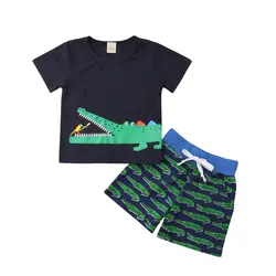 Одежда для малышей мальчиков одежда с героями мультфильмов Комплект для мальчиков Повседневное Крокодил Футболка с принтом Топ + шорты