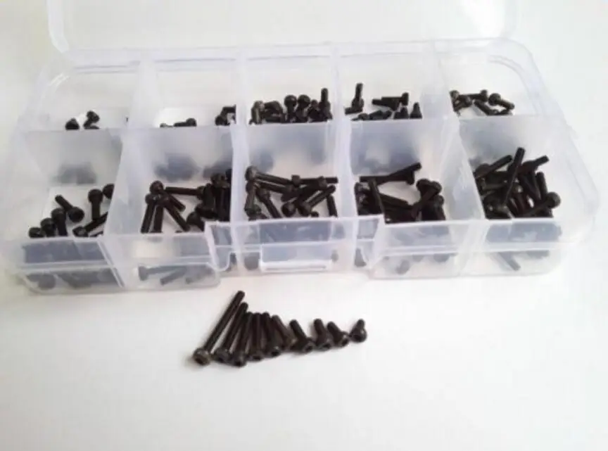 200PCS M2 Allen Bolt Hex Socket Round Cap Head Screw Assortment Kit Set Black