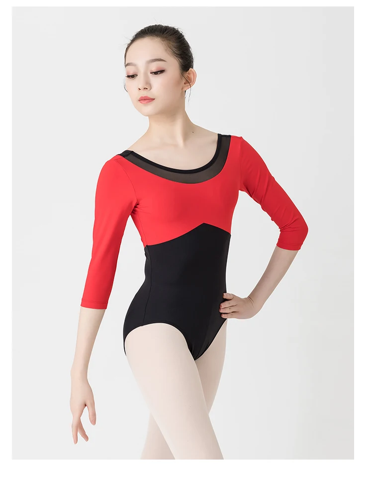 Балетный купальник женский танцевальный костюм черный красный гимнастический с длинным рукавом аэриалистские трико балерина 5895