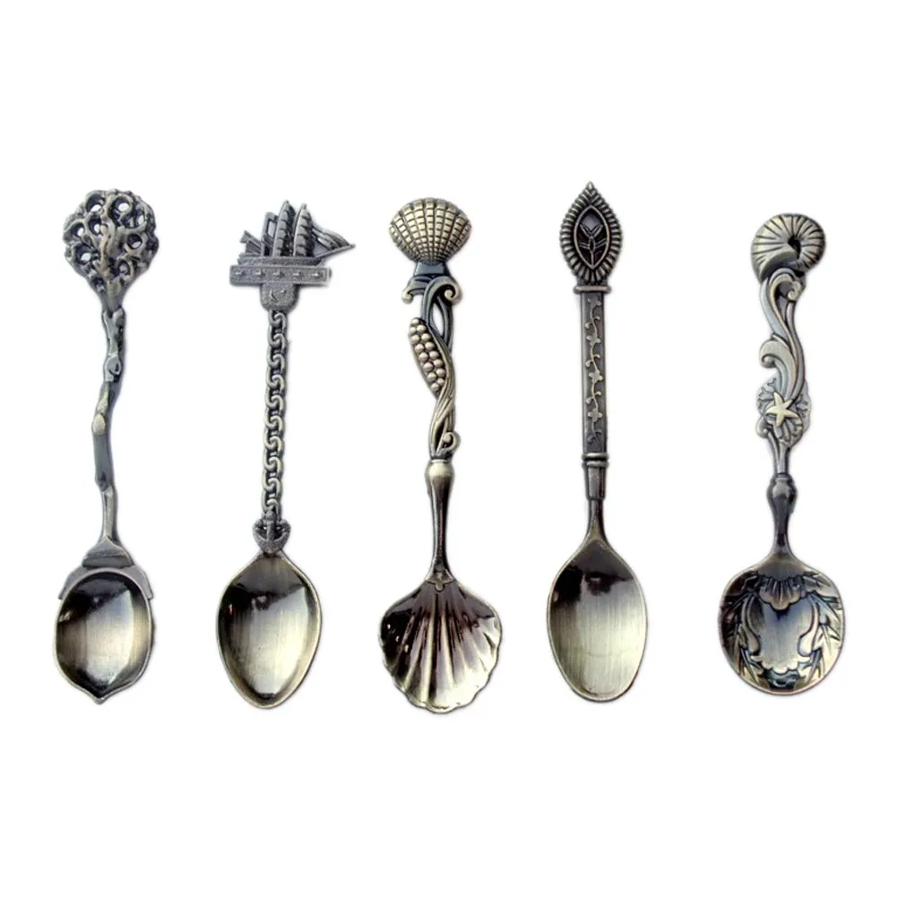 5pcs/set Vintage Spoons Kitchen Bar Vintage Royal Style Metal Carved