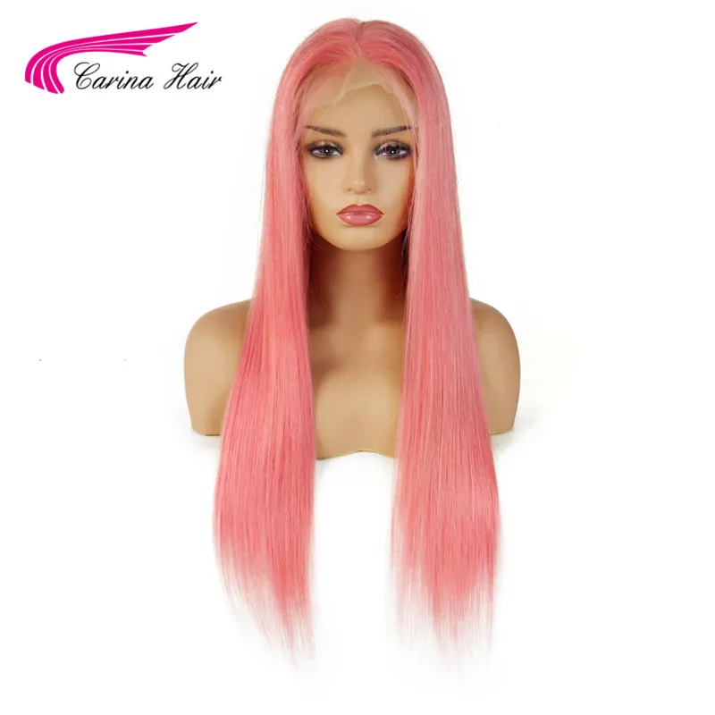 Карина перуанский Реми натуральные волосы розовый цвет спереди кружево парик предварительно сорвал волосяного покрова прямые волосы с ребенком