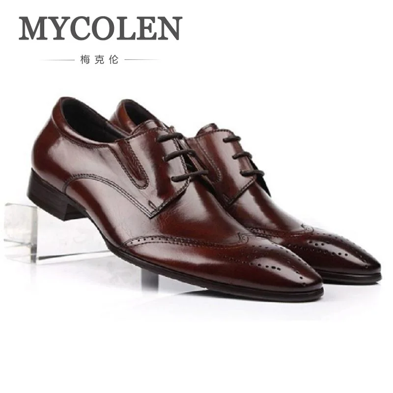 

MYCOLEN Men Leather Business Genuine Leather Shoes Men's Luxury Bullock Pointed Toe Business Dress Gentlemen Working Shoes