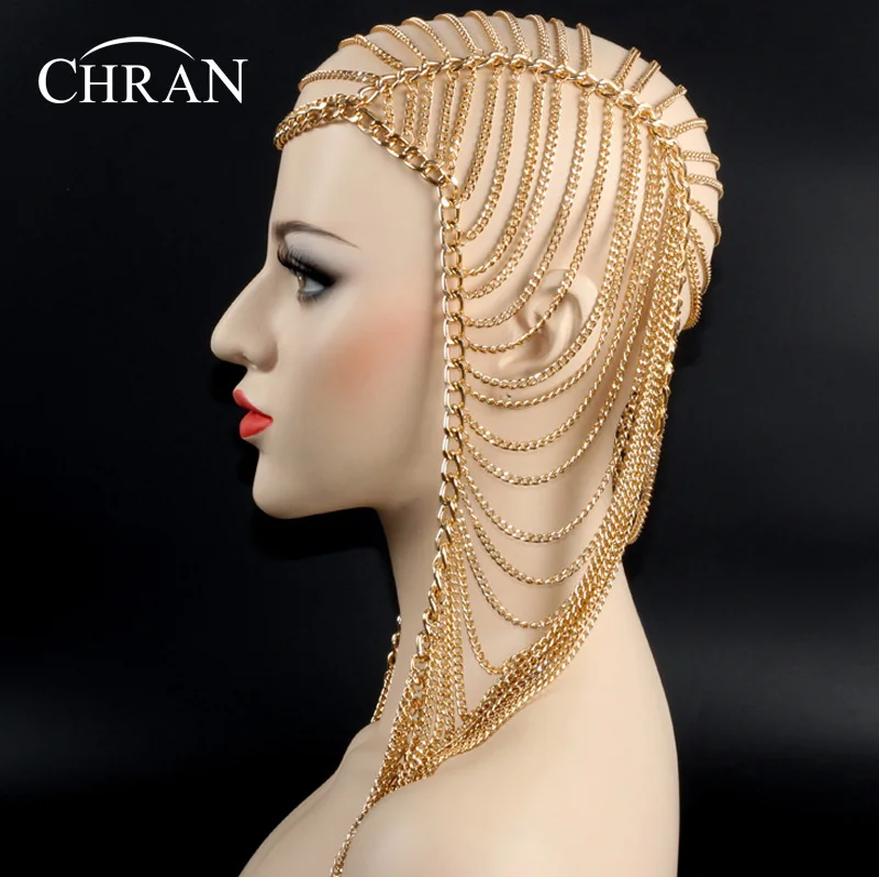 Продажа Chran 3 цвета роскошные модные женские туфли в стиле панк Multi Слои металлическая цепочка для головы ювелирных Лоб повязка для волос часть тела ...
