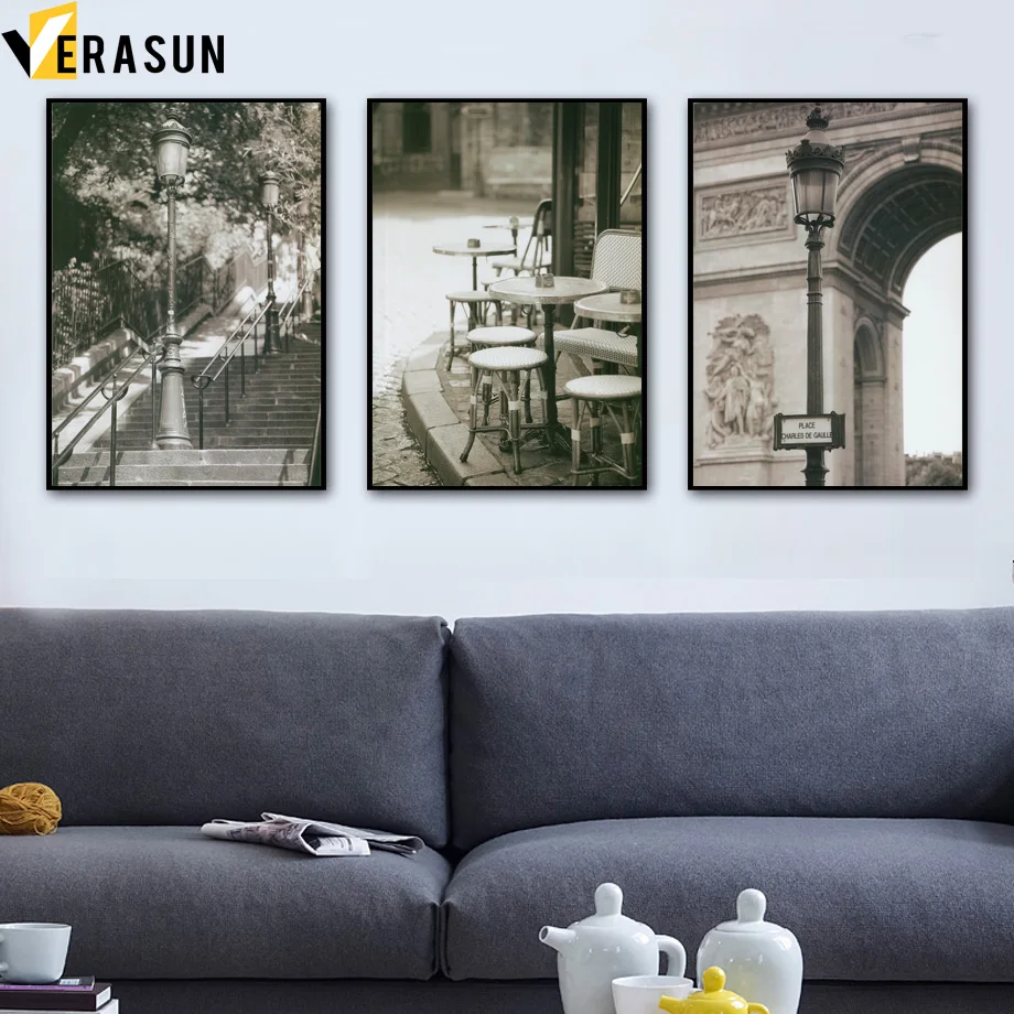 

Paris Tower Street Lamp Car Stairs Retro Wall Art Canvas Painting Nordic Posters And Prints Wall Pictures For Living Room Decor
