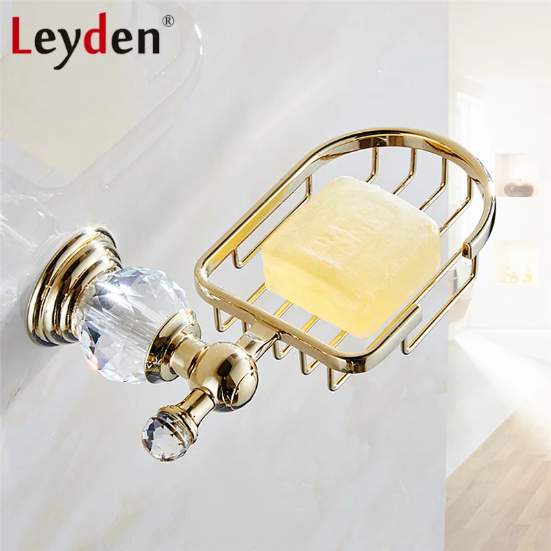 Leyden Luxury Crystal Shower Soap Holder Basket Polished Gold Soap