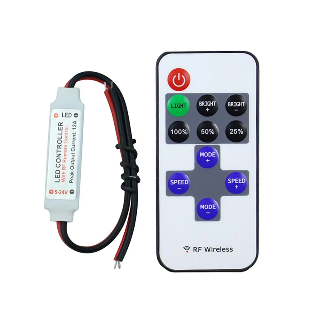 

DC5-24V wireless mini led controller dimmer 11key RF remote control For 3528 5050 Single Color LED Light Strip
