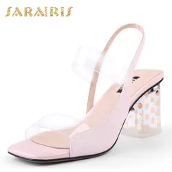 Sarairis/шикарная женская обувь из натуральной кожи; повседневные Летние босоножки на высоком каблуке с ремешком на щиколотке; женская обувь
