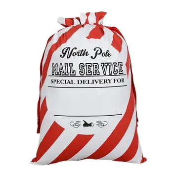 

10 PCS Christmas Gift Bag Red Stripe Drawstring Canvas Santa Sack Candy Bag Bauble Christmas Ornaments Xmas New Year Supplies