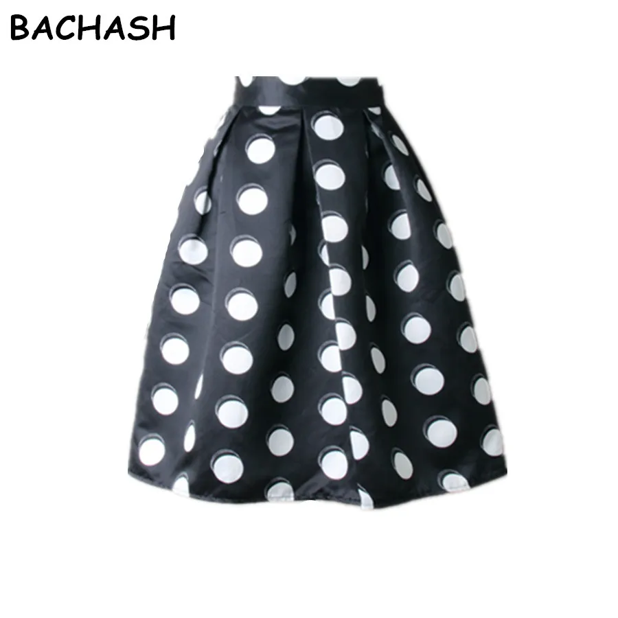 

BACHASH 2018 Casual Polka Dots Printed Flared Tutu Circle Pleated Midi Skater Skirts High Waist Fall Winter Women Saias 6701#