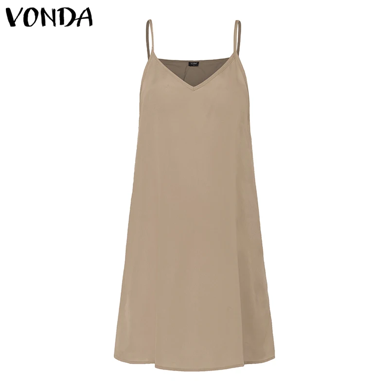 VONDA, короткие платья, 7 цветов, сексуальное женское платье-майка с тонкими бретельками, однотонное повседневное нижнее белье, платья размера плюс 5XL