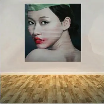 

Hand painted Oil Painting Canvas Modern art Portrait Painting Chinese Artist LingJian girl Picture Painting Home decor 30x30Inch
