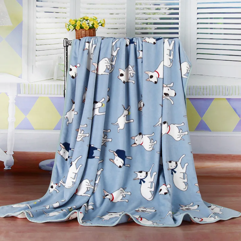 

YOYIHOME 2 different color Bull Terrier/Polar bear Printed Flannel Fabric blanket also adjust to baby Bed Blanket Cover
