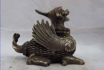 

song voge gem S0714 7 Tibet Buddhism Folk Bronze Copper wing foo dog unicorn censer incense burner