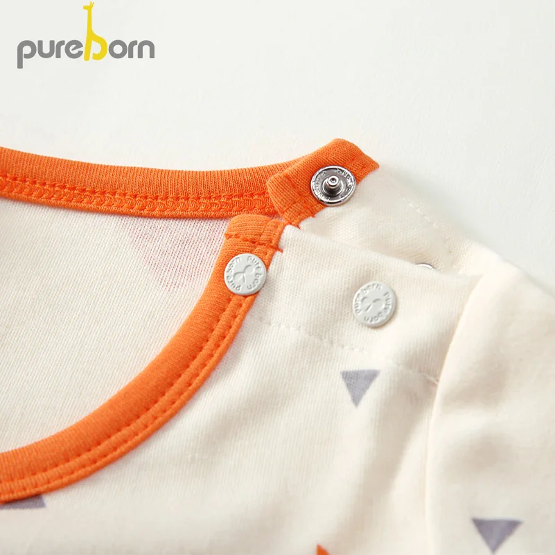 Pureborn/боди для новорожденных мальчиков и девочек; хлопковая одежда с длинными рукавами и рисунком лисы; сезон весна-лето; цельнокроеная одежда для малышей