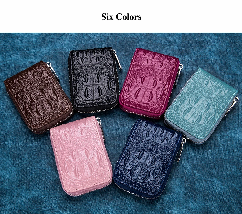 Lomelobo Split Leather Card Wallet Women & Men Alligator Coin Purse Credit ID Card Holder Female Male Lady Bank Cards Wallet Hot 2019 HCL7143 Details (09)