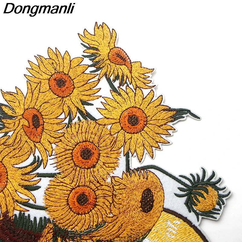 P3497 Dongmanli Ван Гог арт Подсолнух вышитый аниме пришить Железный На Аппликация значок для одежды