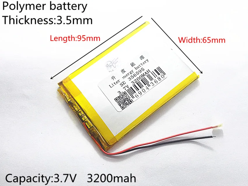 

3.7V 3200mah (polymer lithium ion battery) Li-ion battery for tablet pc 7 inch MP3 MP4 [356595] Free Shipping