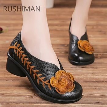 

RUSHIMAN 2018 the new national style women's leather shoes in the fall black shoessize 35-40